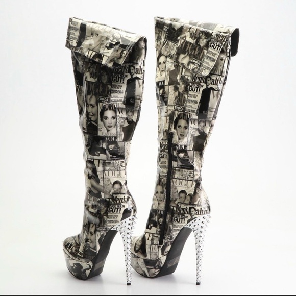 VOGUE Magazine FASHION Collage Studded Stiletto Woman Platform BOOTS supermodel - Picture 3 of 9